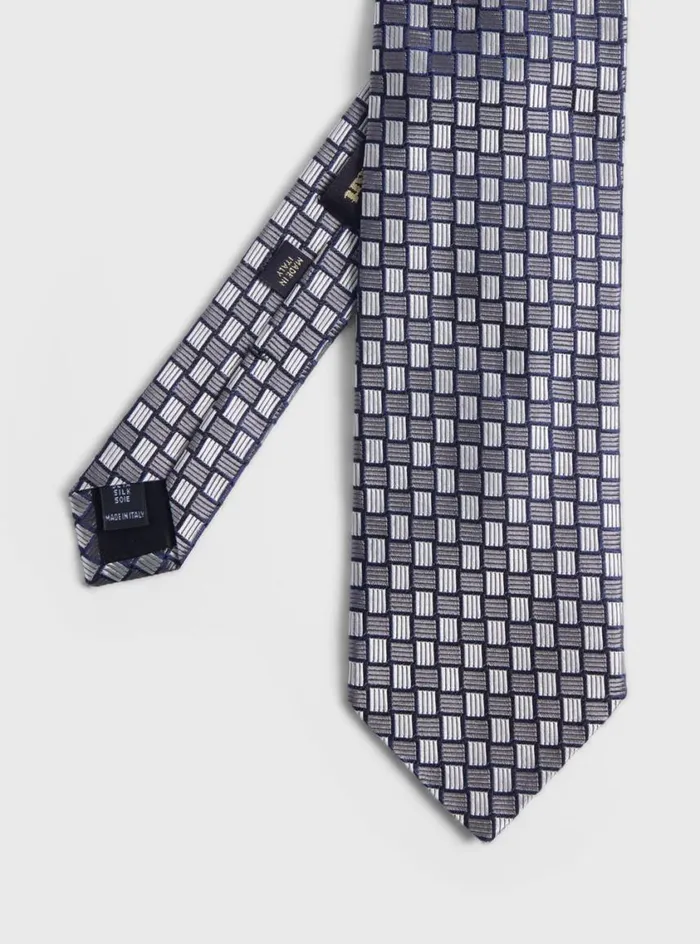 Men Paul Stuart Ties Silk Jacquard Parquet Tie Charcoal