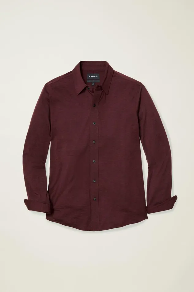 Men Performance Merino Shirt Dark Burgundy Heather Bonobos Casual Shirts