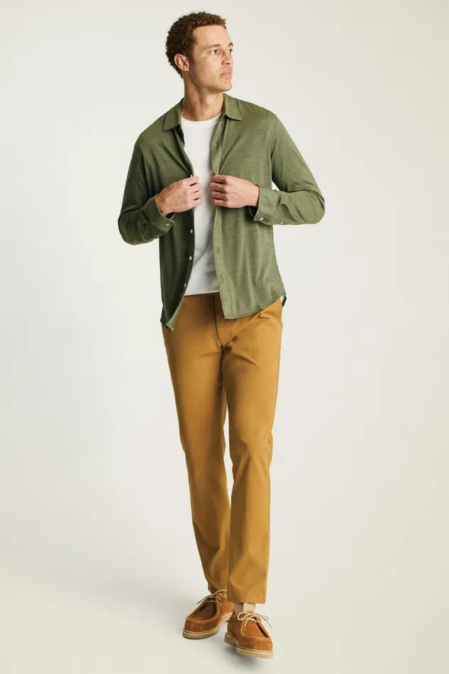 Men Performance Merino Shirt Heather Olive Green Bonobos Casual Shirts