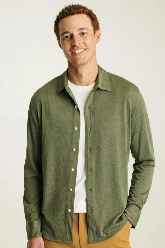 Men Performance Merino Shirt Heather Olive Green Bonobos Casual Shirts