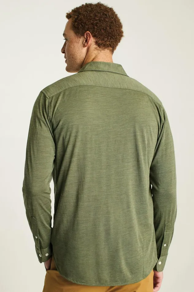Men Performance Merino Shirt Heather Olive Green Bonobos Casual Shirts