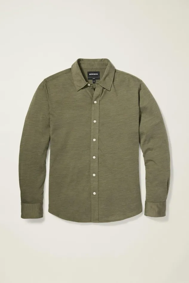Men Performance Merino Shirt Heather Olive Green Bonobos Casual Shirts