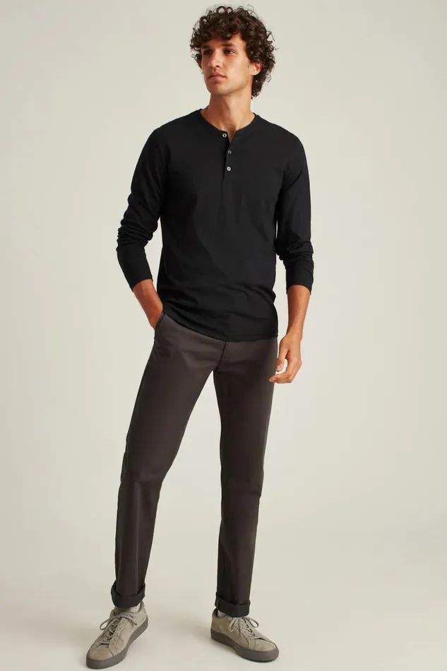 Men Pima Performance Long Sleeve Henley Jet Black Bonobos Henleys