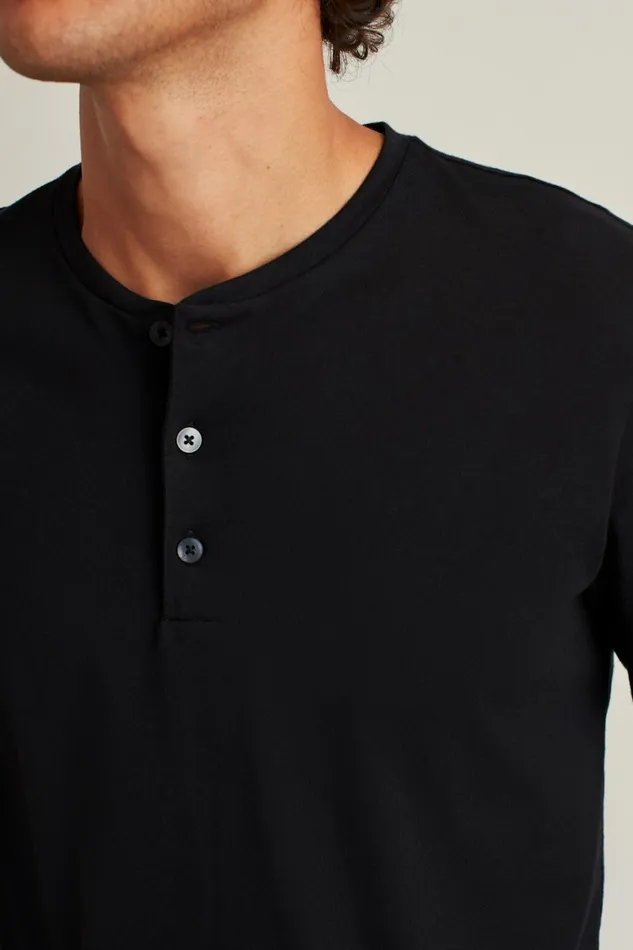 Men Pima Performance Long Sleeve Henley Jet Black Bonobos Henleys