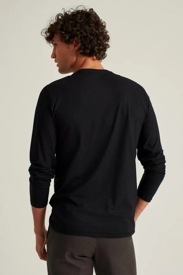 Men Pima Performance Long Sleeve Henley Jet Black Bonobos Henleys
