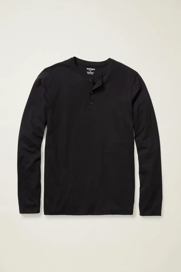 Men Pima Performance Long Sleeve Henley Jet Black Bonobos Henleys