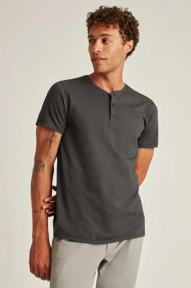 Men Pima Performance Short Sleeve Henley Grey Bonobos Henleys