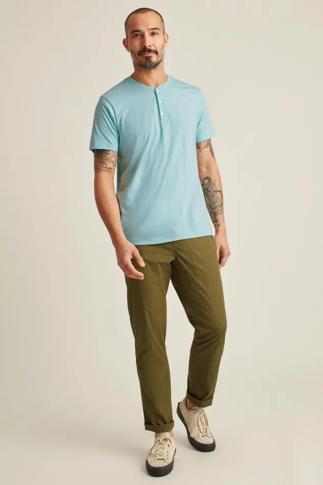 Men Pima Performance Short Sleeve Henley Sky Blue Bonobos Henleys