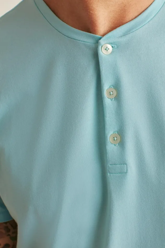 Men Pima Performance Short Sleeve Henley Sky Blue Bonobos Henleys