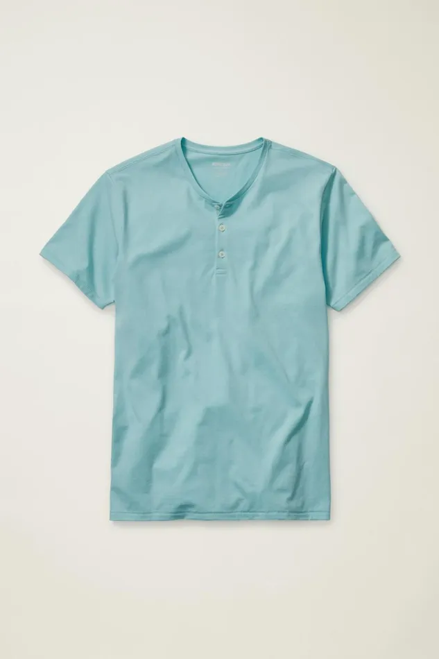 Men Pima Performance Short Sleeve Henley Sky Blue Bonobos Henleys