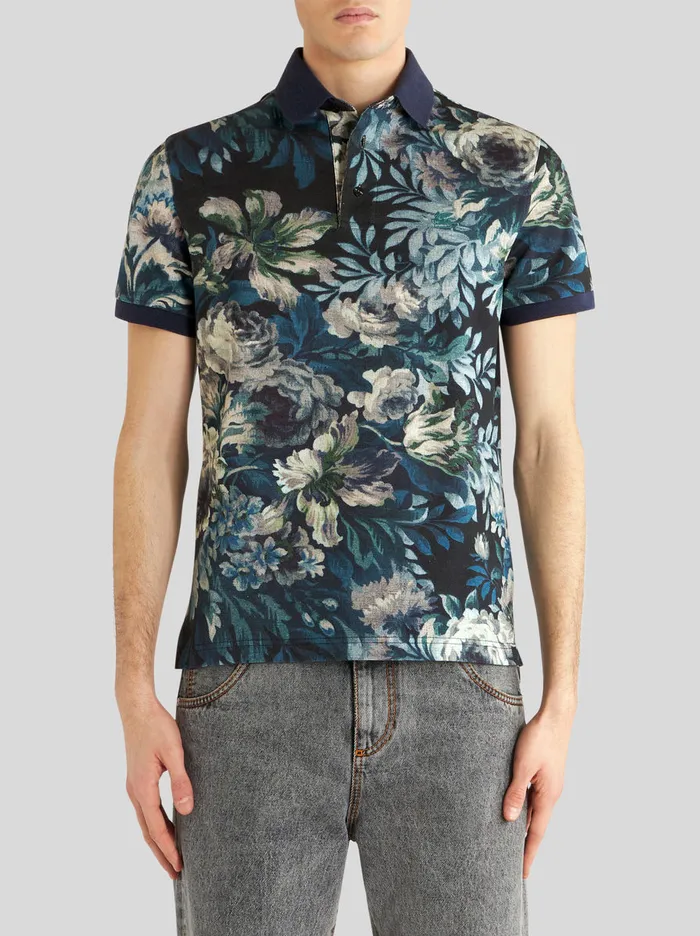 Men Polo Shirt With Floral Print Etro Polo Shirts