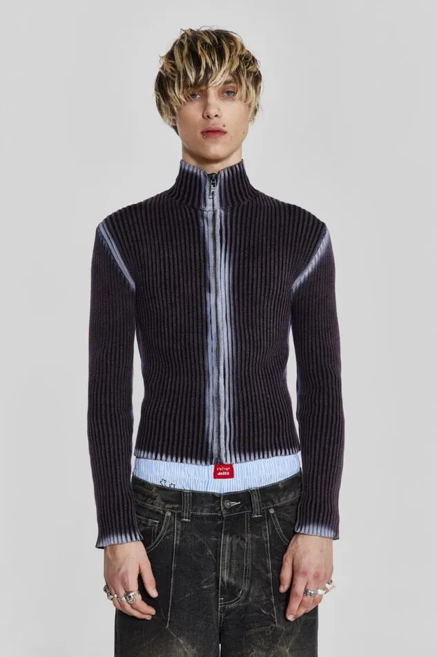 Men Purple Acid Lucid Knit Track Top Jaded London Knitwear