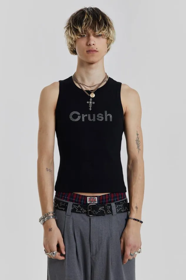 Men Rhinestone Crush Sleeveless Black Vest Jaded London TShirts and Vests