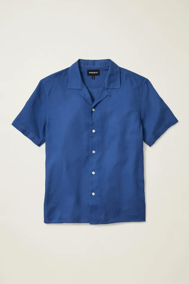 Men Riviera Cabana Shirt Dark Blue Bonobos Casual Shirts
