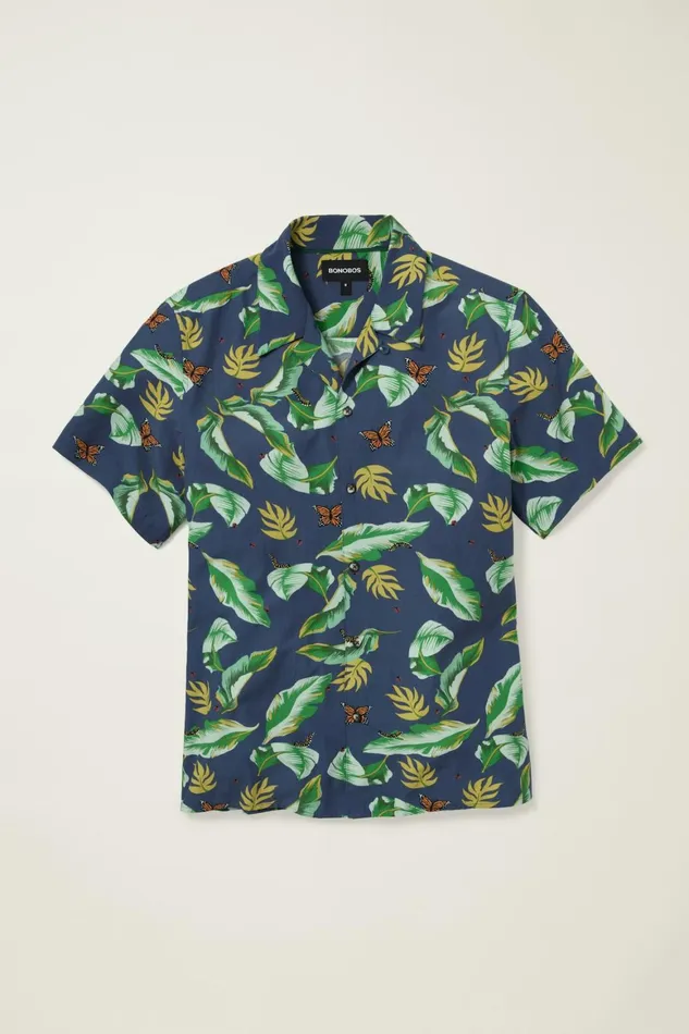 Men Riviera Cabana Shirt Navy Butterfly Garden Bonobos Casual Shirts