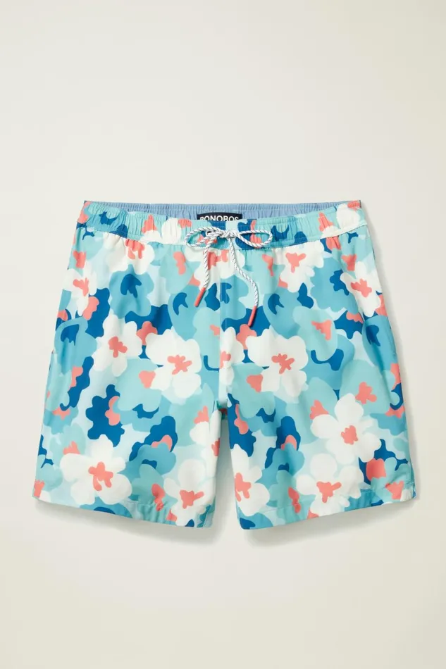 Men Riviera Recycled Swim Trunks Blue Italia Floral Bonobos Swim Trunks