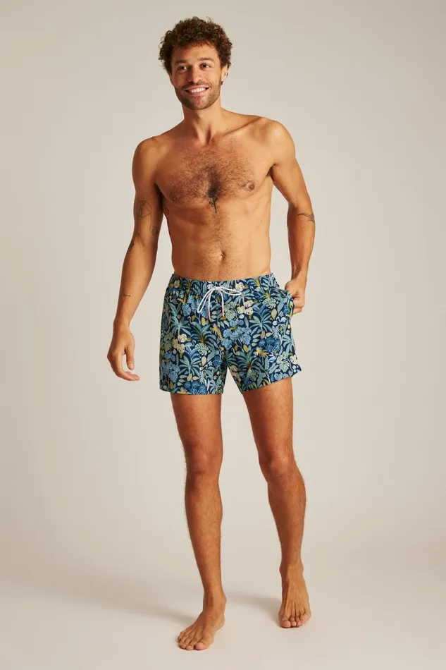 Men Riviera Recycled Swim Trunks Flamingo Jungle Blue Bonobos Swim Trunks