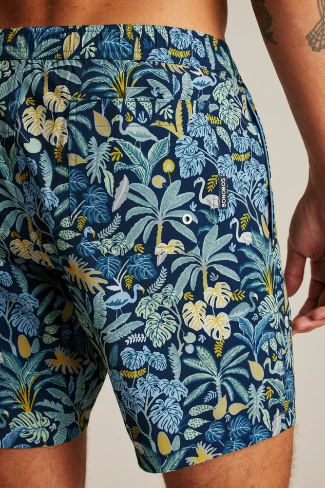 Men Riviera Recycled Swim Trunks Flamingo Jungle Blue Bonobos Swim Trunks