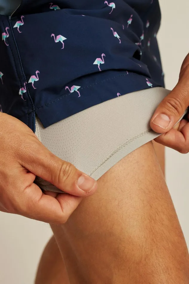 Men Riviera Recycled Swim Trunks Navy Modern Flamingos Bonobos Swim Trunks