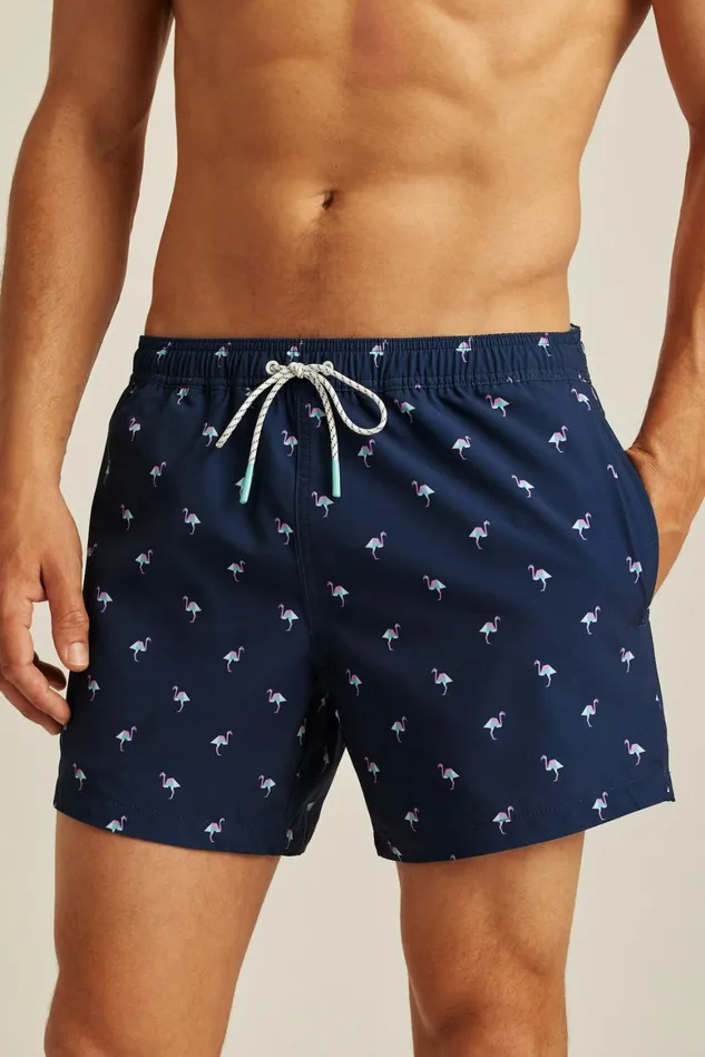 Men Riviera Recycled Swim Trunks Navy Modern Flamingos Bonobos Swim Trunks