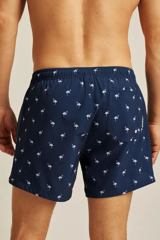 Men Riviera Recycled Swim Trunks Navy Modern Flamingos Bonobos Swim Trunks