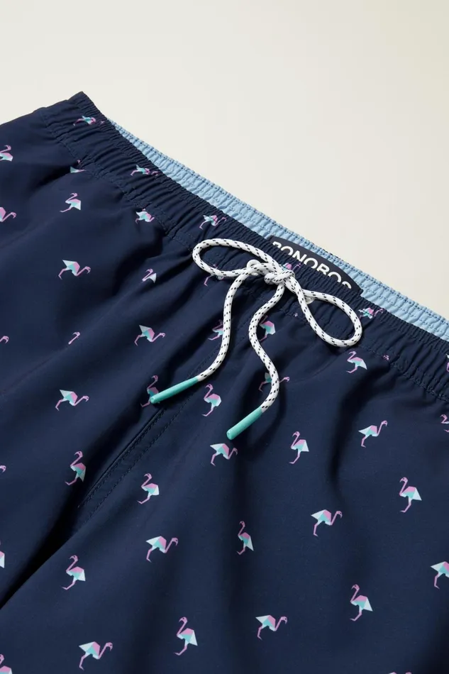 Men Riviera Recycled Swim Trunks Navy Modern Flamingos Bonobos Swim Trunks