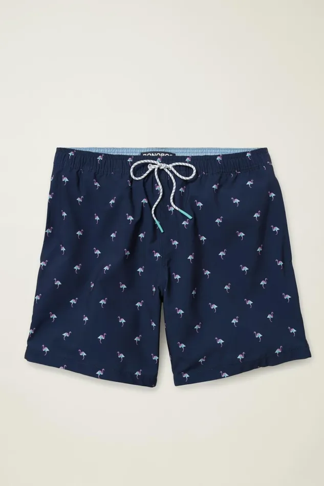 Men Riviera Recycled Swim Trunks Navy Modern Flamingos Bonobos Swim Trunks