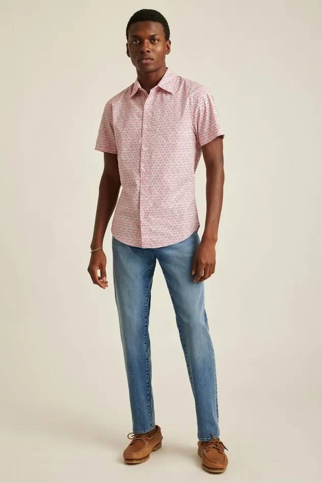 Men Riviera Short Sleeve Shirt Berry Coral Fields Bonobos Casual Shirts