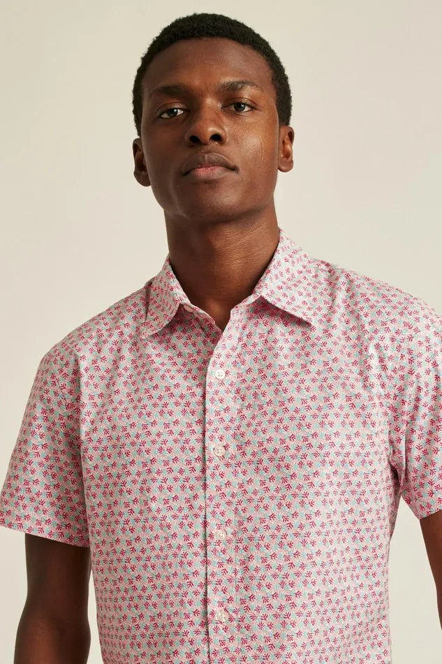 Men Riviera Short Sleeve Shirt Berry Coral Fields Bonobos Casual Shirts