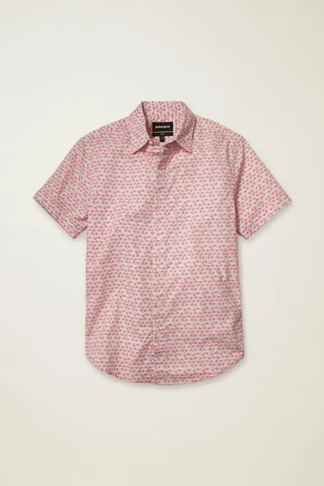 Men Riviera Short Sleeve Shirt Berry Coral Fields Bonobos Casual Shirts