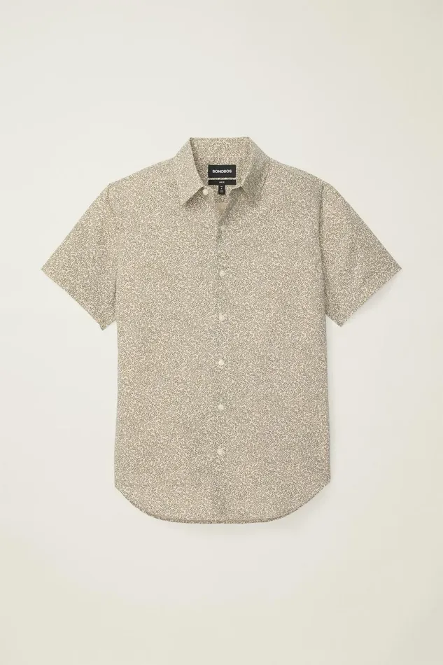 Men Riviera Short Sleeve Shirt Olive Cream Vines Bonobos Casual Shirts
