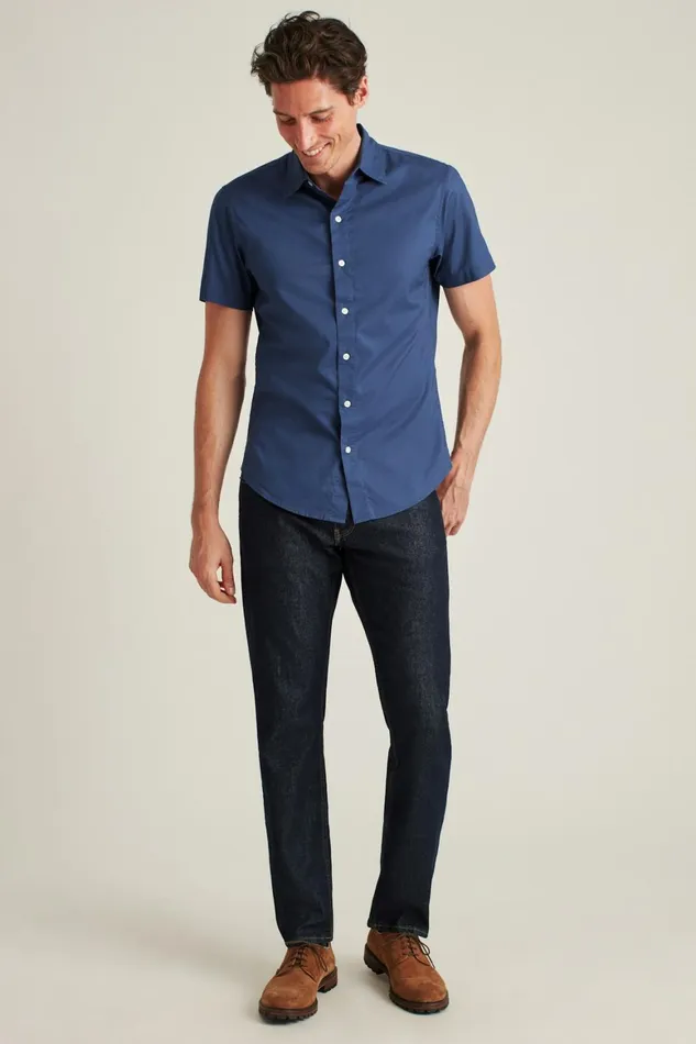 Men Riviera Short Sleeve Shirt Solid Navy Bonobos Casual Shirts