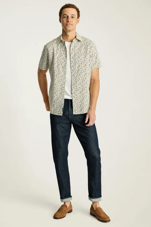 Men Riviera Short Sleeve Shirt White Bird Floral Bonobos Casual Shirts