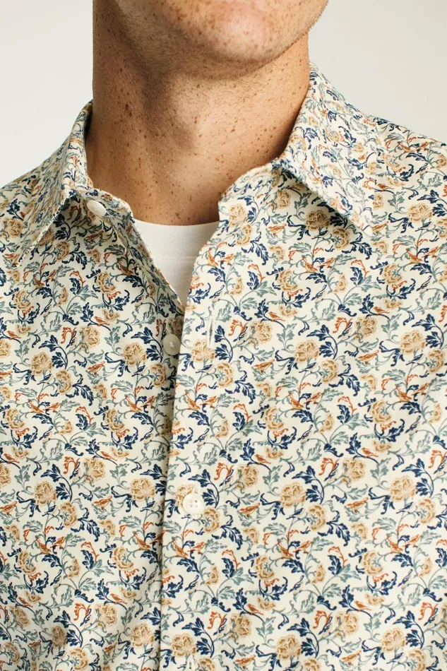 Men Riviera Short Sleeve Shirt White Bird Floral Bonobos Casual Shirts