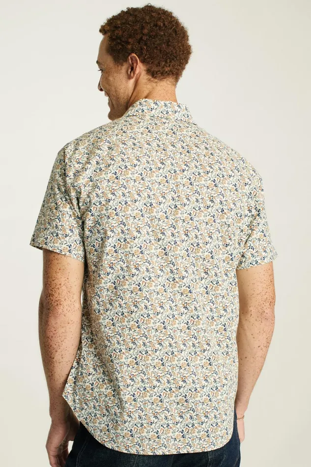Men Riviera Short Sleeve Shirt White Bird Floral Bonobos Casual Shirts