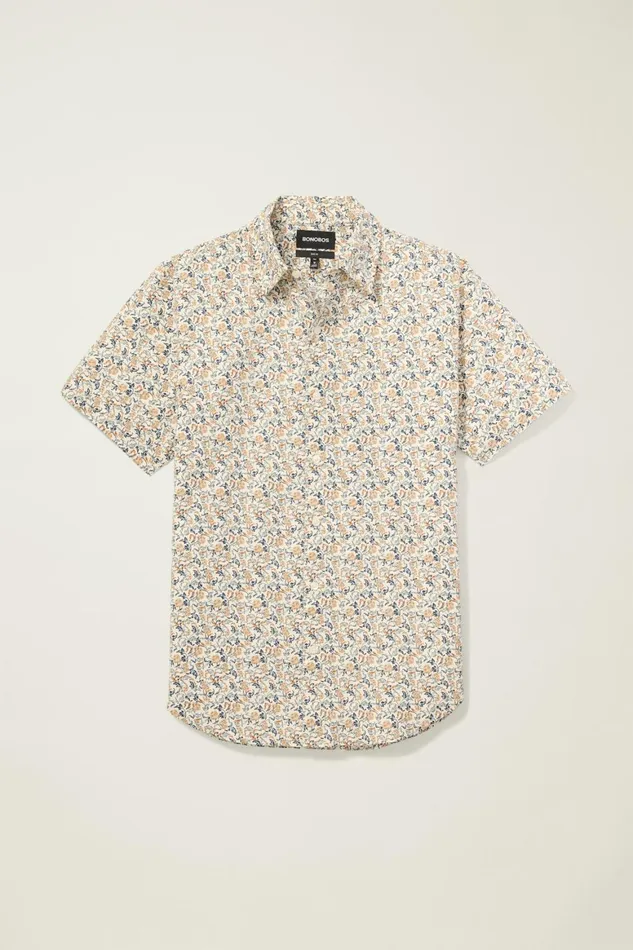 Men Riviera Short Sleeve Shirt White Bird Floral Bonobos Casual Shirts