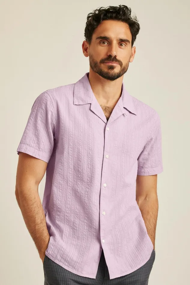 Men Seersucker Cabana Shirt Pastel Lilac Bonobos Short Sleeve Shirts