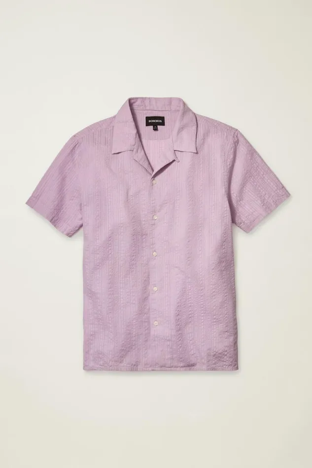 Men Seersucker Cabana Shirt Pastel Lilac Bonobos Short Sleeve Shirts