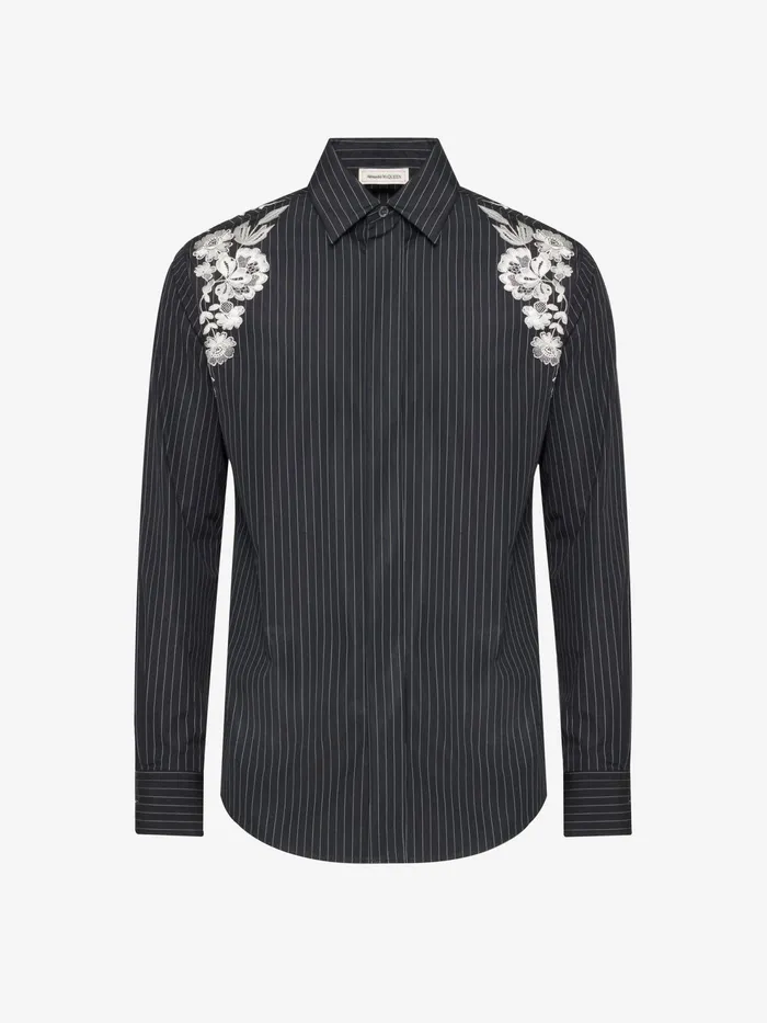 Men Shirts Alexander McQueen Embroidered Harness Shirt Blackwhitesilver
