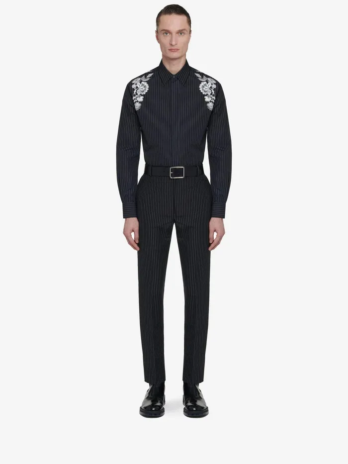 Men Shirts Alexander McQueen Embroidered Harness Shirt Blackwhitesilver