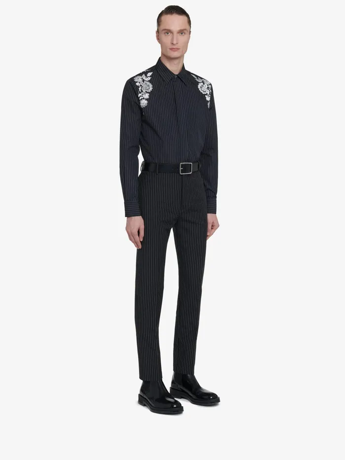 Men Shirts Alexander McQueen Embroidered Harness Shirt Blackwhitesilver