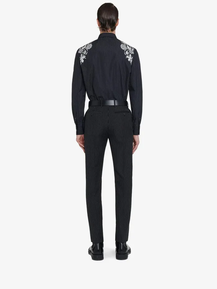 Men Shirts Alexander McQueen Embroidered Harness Shirt Blackwhitesilver