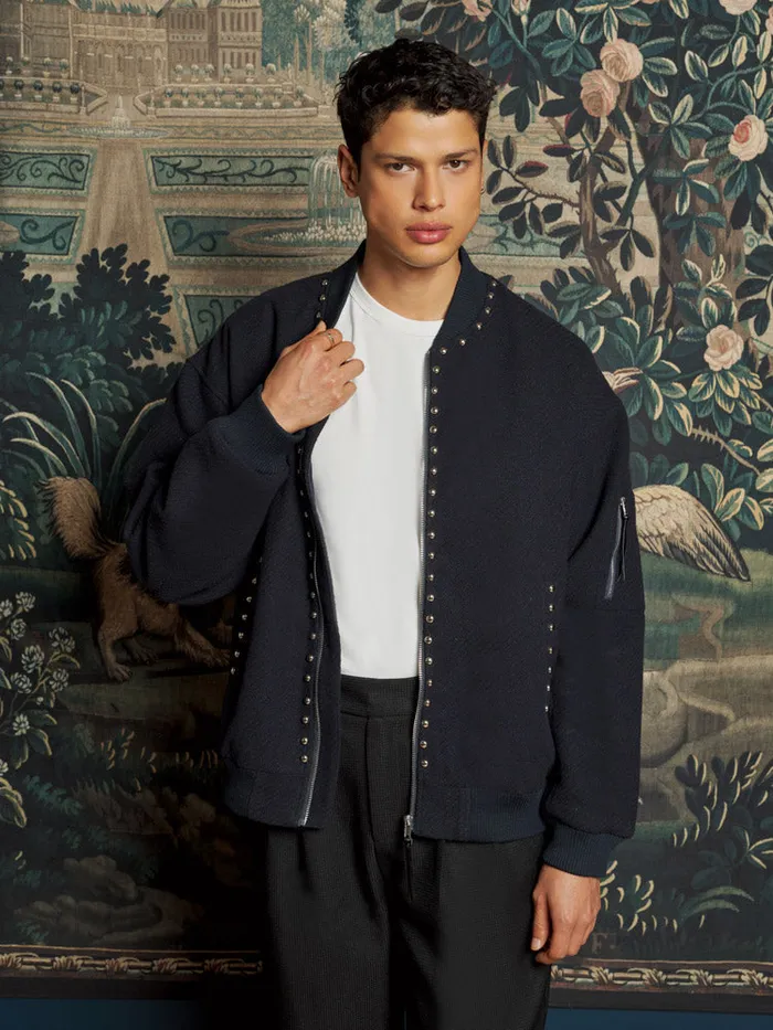 Men Sister Jane Jackets Milo Studded Bomber Jacket Navy Blue
