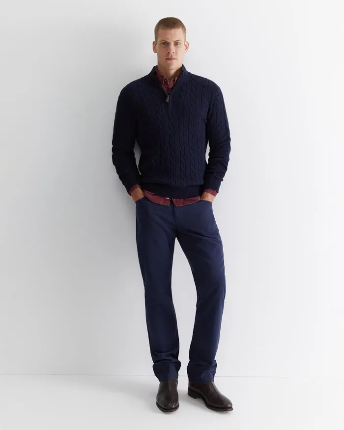 Men Sportscraft Jackets and Blazers Munro Cable Wool Quarter Zip Navy