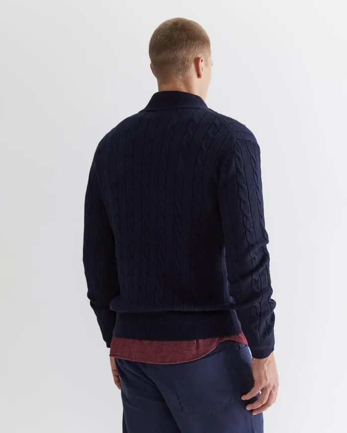 Men Sportscraft Jackets and Blazers Munro Cable Wool Quarter Zip Navy