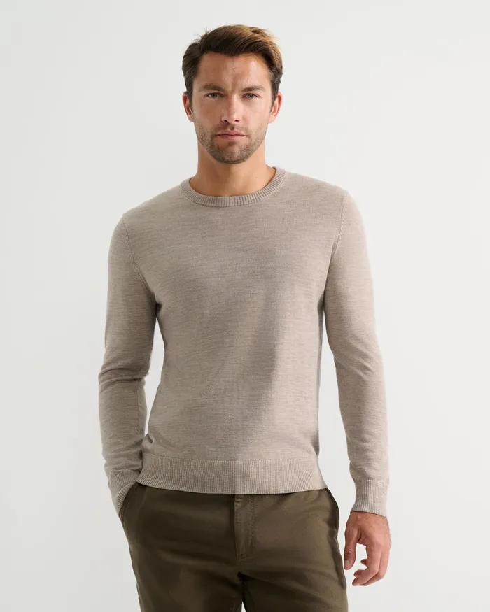 Men Sportscraft Knitwear Merino Crew Neck Knit Birch