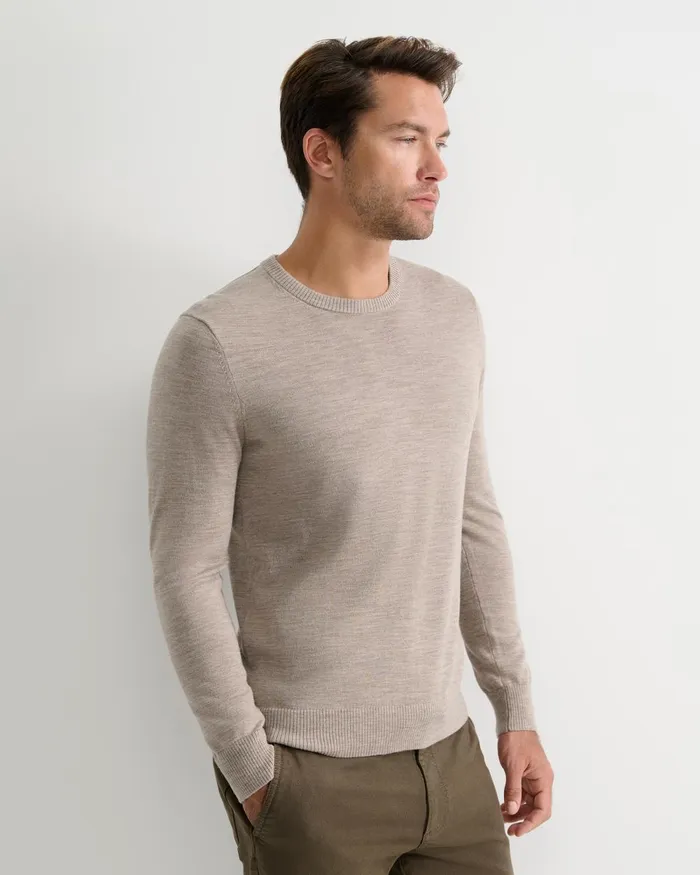 Men Sportscraft Knitwear Merino Crew Neck Knit Birch