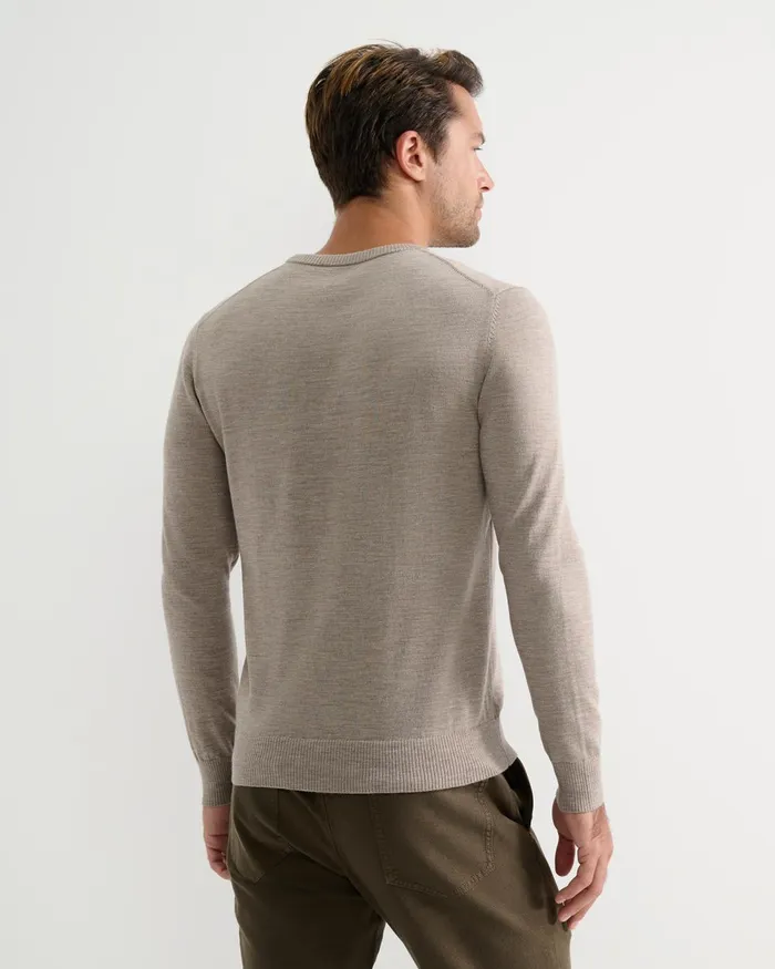 Men Sportscraft Knitwear Merino Crew Neck Knit Birch