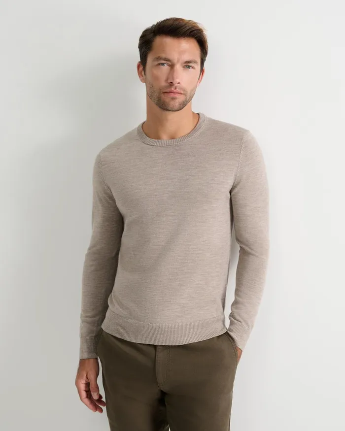 Men Sportscraft Knitwear Merino Crew Neck Knit Birch