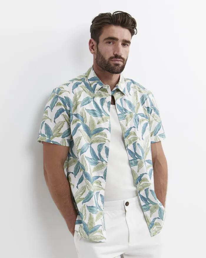 Men Sportscraft Shirts Howard Short Sleeve Cotton Shirt Whitemulti